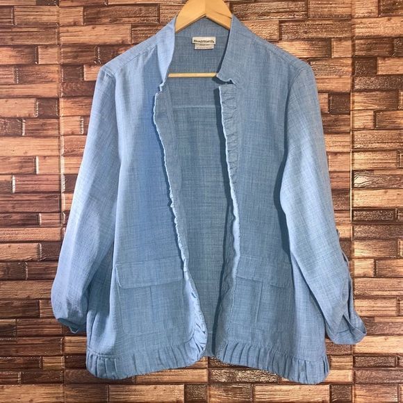 Vintage Womens Bon Worth light Blue Polyester 80’s Large Retro Blazer - Picture 1 of 11